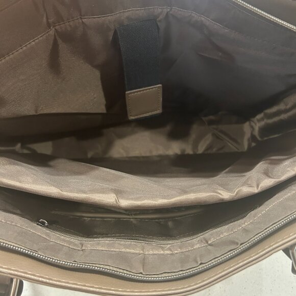 GUESS Pink Tan Brown Floral Patchwork Tote Bag Vegan Leather Large Trendy - Picture 3 of 9